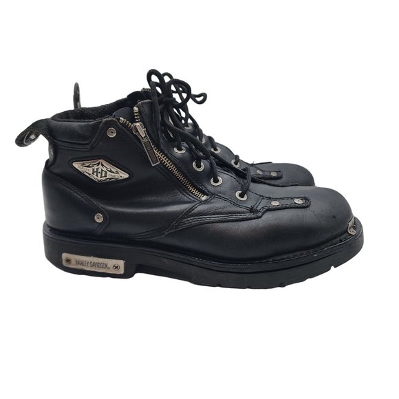 Harley Davidson Men’s Black Leather Lace Up Mid Ankle Moto Biker Boots Size 13 main image 4